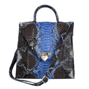 The Pelle Collection Turquoise Black Color 100% Genuine Python Leather Tote Bag for Women , Women's Designer Tote Bags , Leather Handbags , Leather Purse
