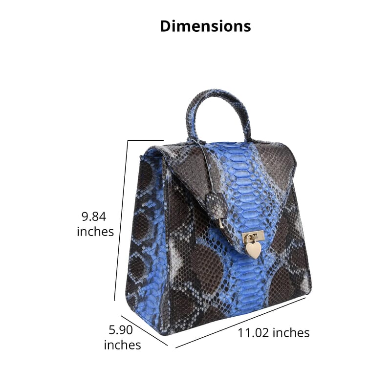 The Pelle Collection Turquoise Black Color 100% Genuine Python Leather Tote Bag for Women , Women's Designer Tote Bags , Leather Handbags , Leather Purse