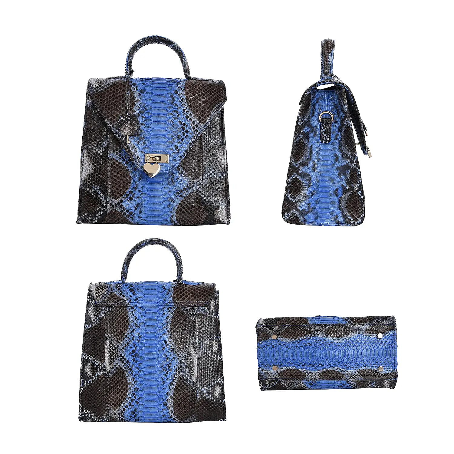 The Pelle Collection Turquoise Black Color 100% Genuine Python Leather Tote Bag for Women , Women's Designer Tote Bags , Leather Handbags , Leather Purse