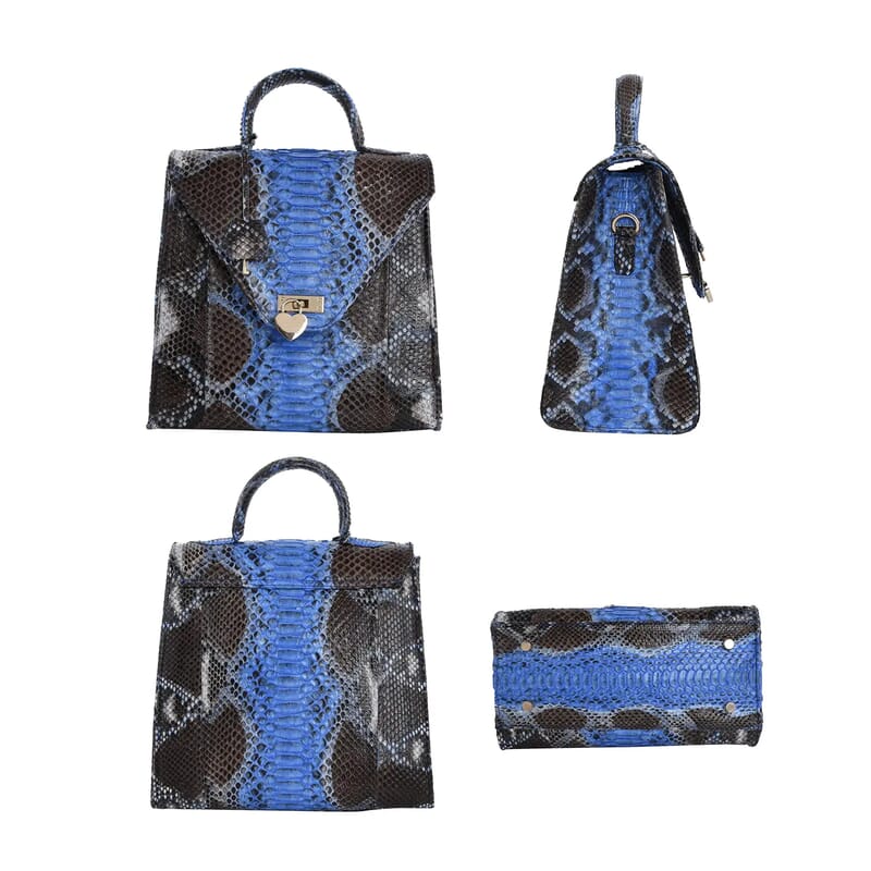 The Pelle Collection Turquoise Black Color 100% Genuine Python Leather Tote Bag for Women , Women's Designer Tote Bags , Leather Handbags , Leather Purse