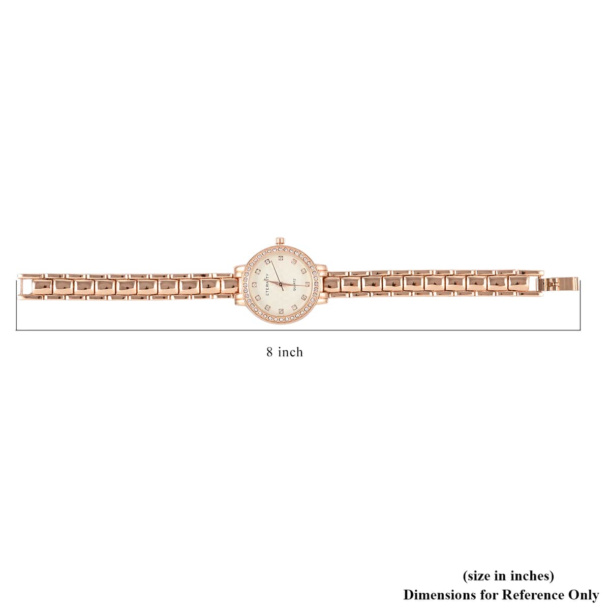 ETERNITY White Crystal Japanese Movement Watch with Textured Dial in Rosetone and Stainless Steel Back image number 4