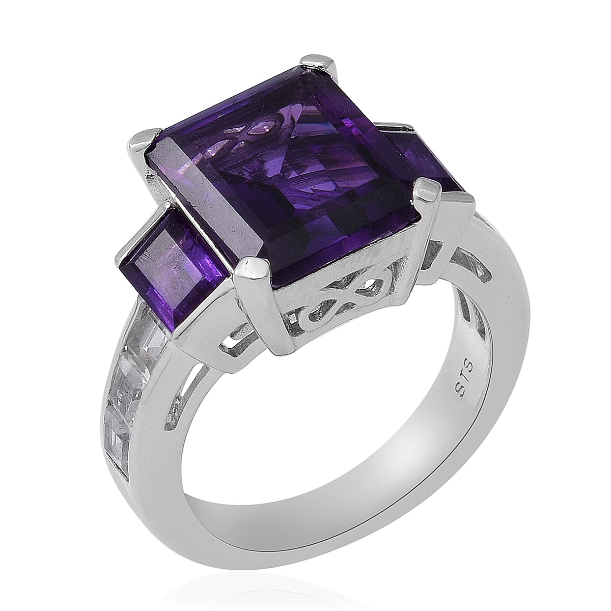 Amethyst and White Topaz Ring in Platinum Over Sterling Silver (Size 8.0) 8.85 ctw image number 2