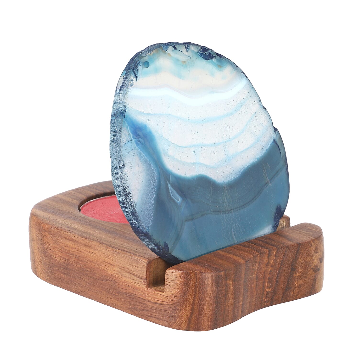 Wooden Stand for Agate Discs and Tea Light - Dark Blue