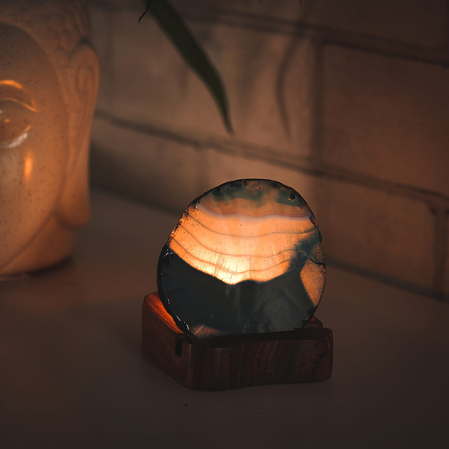 Wooden Stand for Agate Discs and Tea Light - Dark Blue
