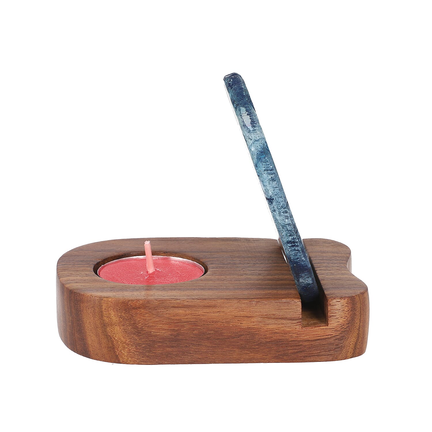 Wooden Stand for Agate Discs and Tea Light - Dark Blue