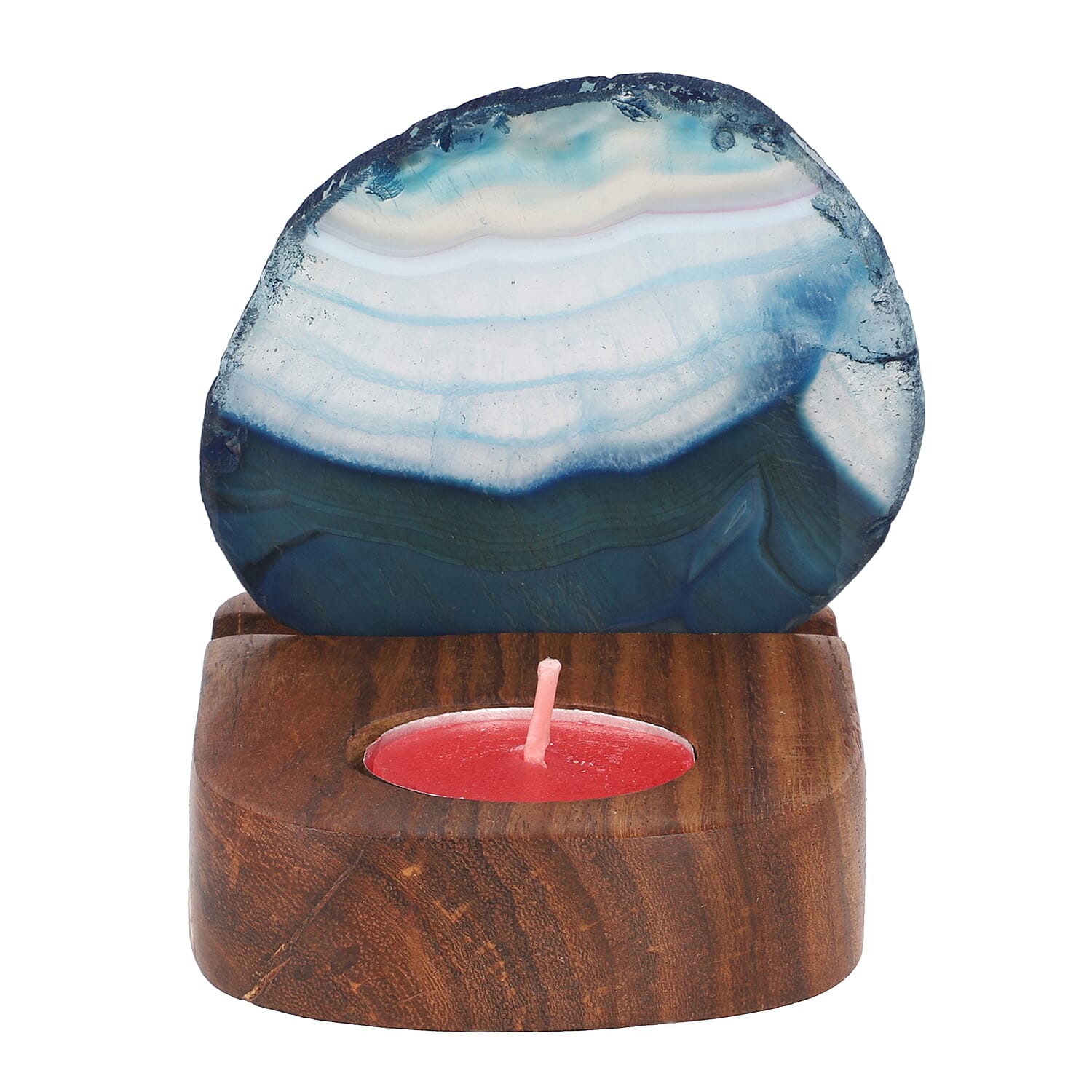 Wooden Stand for Agate Discs and Tea Light - Dark Blue