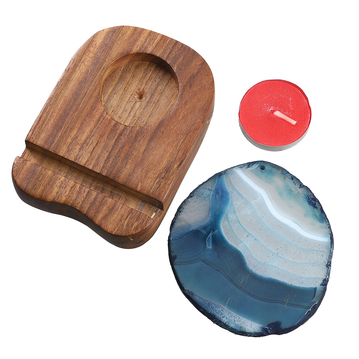 Wooden Stand for Agate Discs and Tea Light - Dark Blue