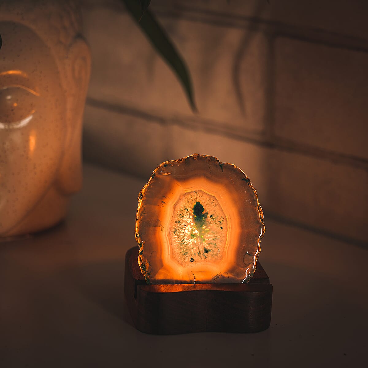 Wooden Stand for Agate Discs and Tea Light - Teal image number 1