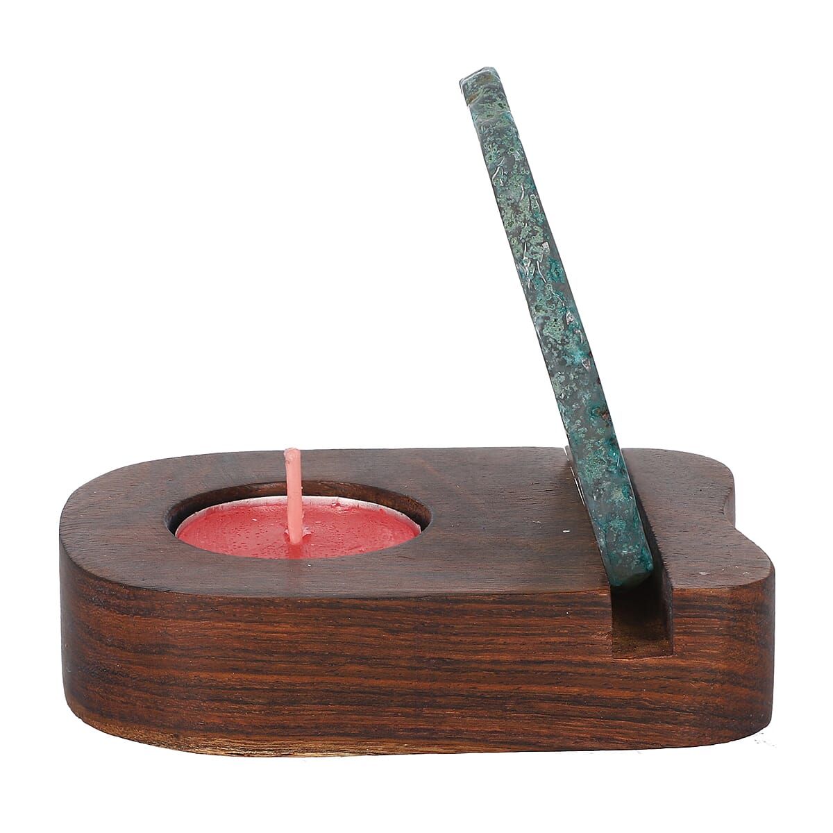 Wooden Stand for Agate Discs and Tea Light - Teal image number 2