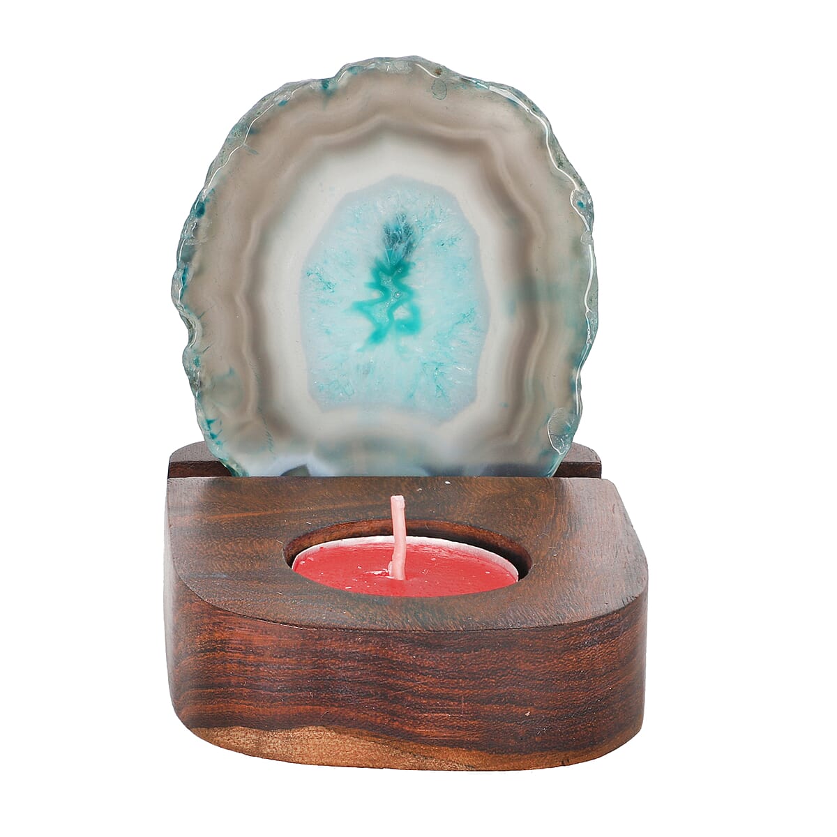 Wooden Stand for Agate Discs and Tea Light - Teal image number 3
