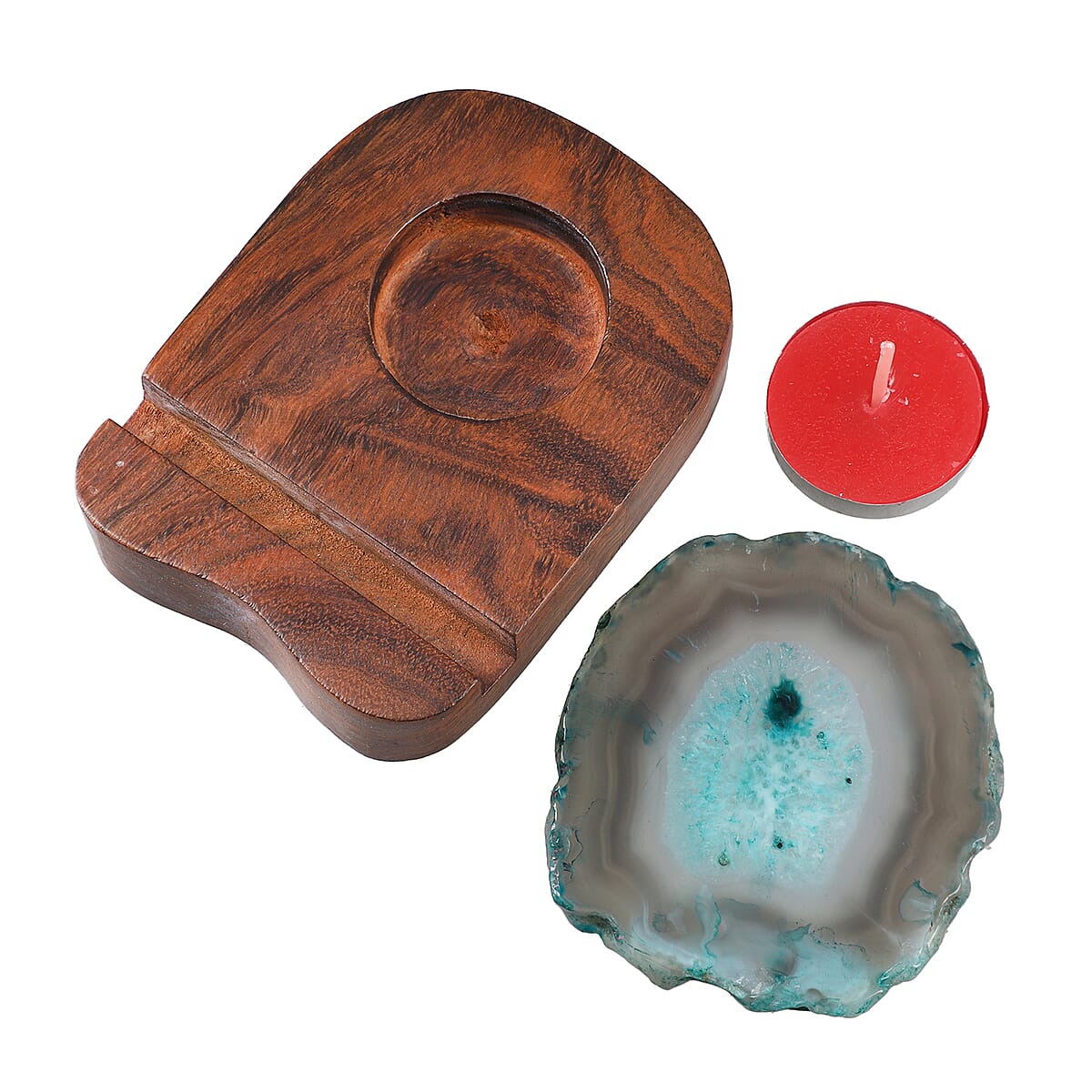 Wooden Stand for Agate Discs and Tea Light - Teal image number 4