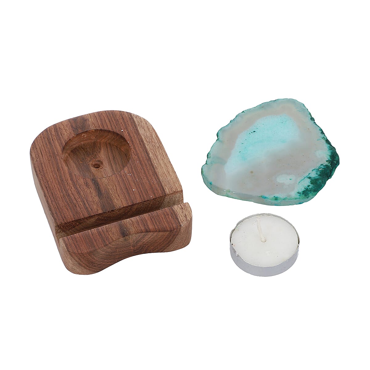 Wooden Stand for Agate Discs and Tea Light - Teal image number 5