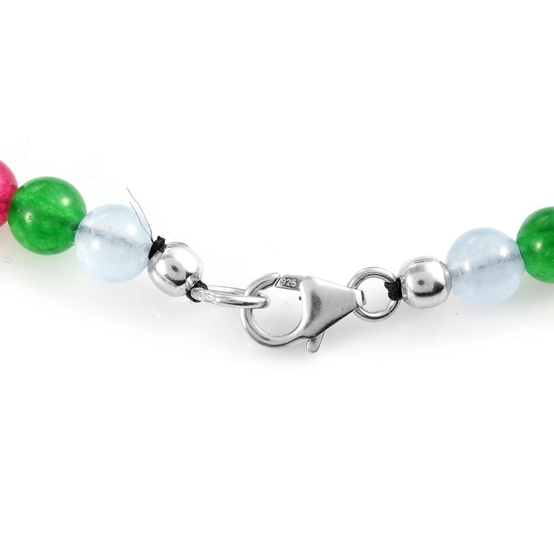 Multi Color Agate, Kennedy Range Mookite and Cherry Quartz Beaded Necklace 20 Inches in Platinum Over Sterling Silver 224.20 ctw