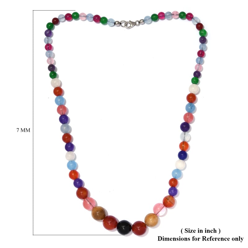Multi Color Agate, Kennedy Range Mookite and Cherry Quartz Beaded Necklace 20 Inches in Platinum Over Sterling Silver 224.20 ctw