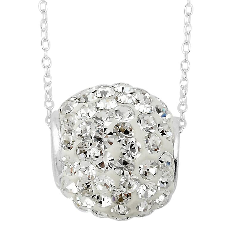 White Crystal Necklace 18 Inches in Silvertone
