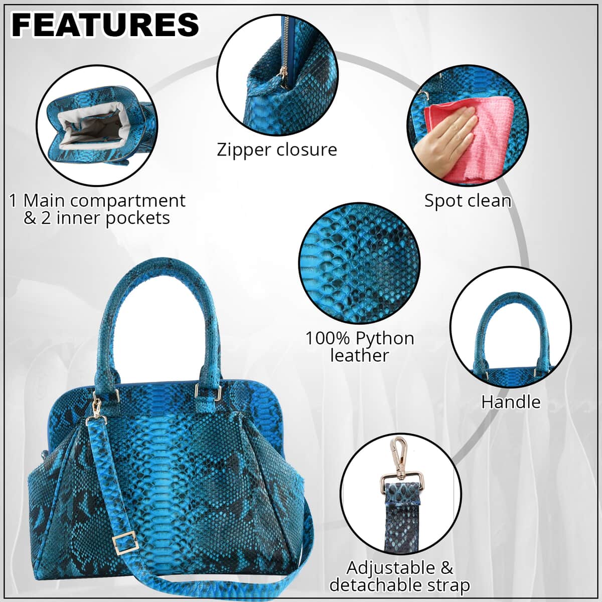 The Pelle Python Skin Bag Collection Turquoise Color 100% Genuine Python Leather Tote Bag image number 1