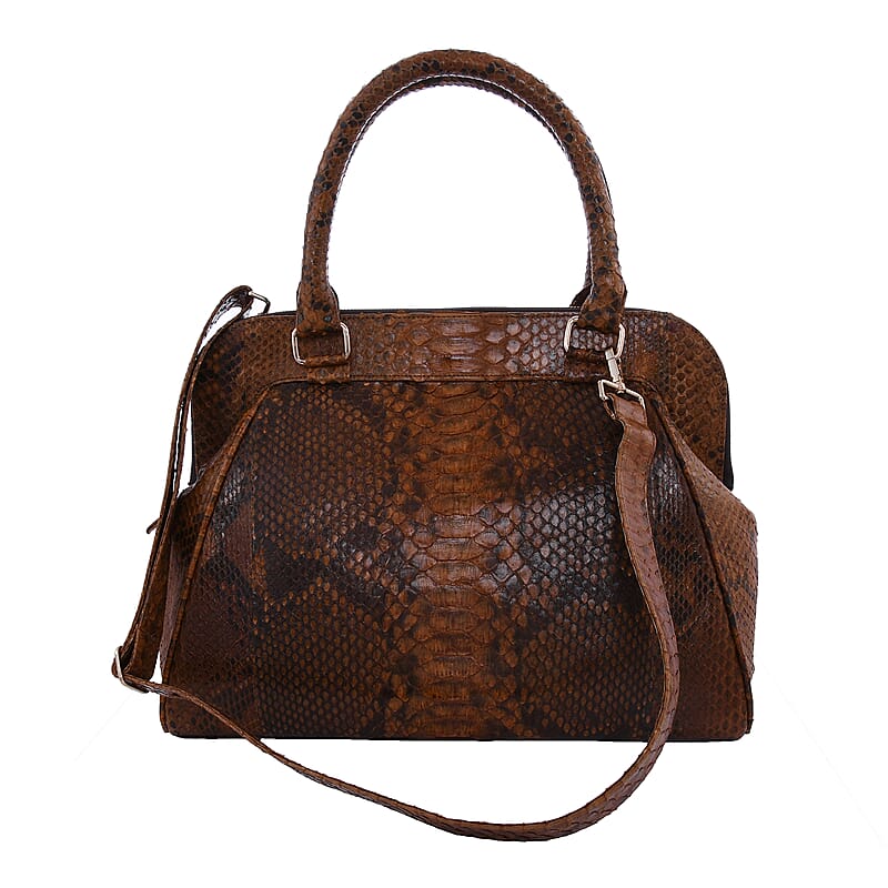 The Pelle Collection Brown Color 100% Genuine Python Leather Tote Bag for Women , Satchel Purse , Shoulder Handbag , Designer Tote Bag