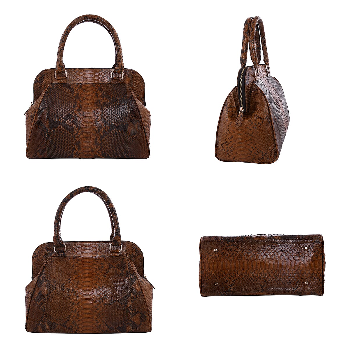 The Pelle Collection Brown Color 100% Genuine Python Leather Tote Bag for Women , Satchel Purse , Shoulder Handbag , Designer Tote Bag image number 1