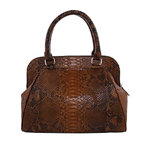 The Pelle Collection Brown Color 100% Genuine Python Leather Tote Bag for Women , Satchel Purse , Shoulder Handbag , Designer Tote Bag