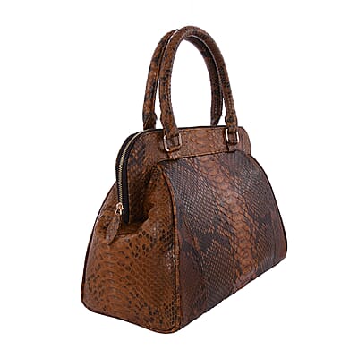 The Pelle Collection Brown Color 100% Genuine Python Leather Tote Bag for Women , Satchel Purse , Shoulder Handbag , Designer Tote Bag