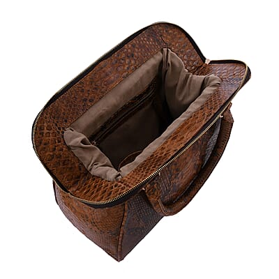 The Pelle Collection Brown Color 100% Genuine Python Leather Tote Bag for Women , Satchel Purse , Shoulder Handbag , Designer Tote Bag