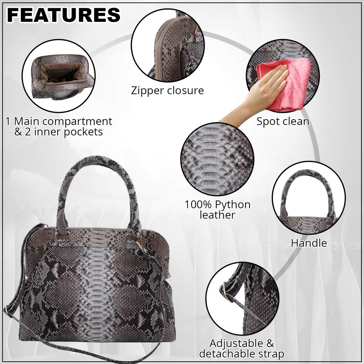 The Pelle Python Skin Bag Collection Natural Color 100% Genuine Python Leather Tote Bag for Women, Satchel Purse, Shoulder Handbag, Designer Tote Bag image number 1