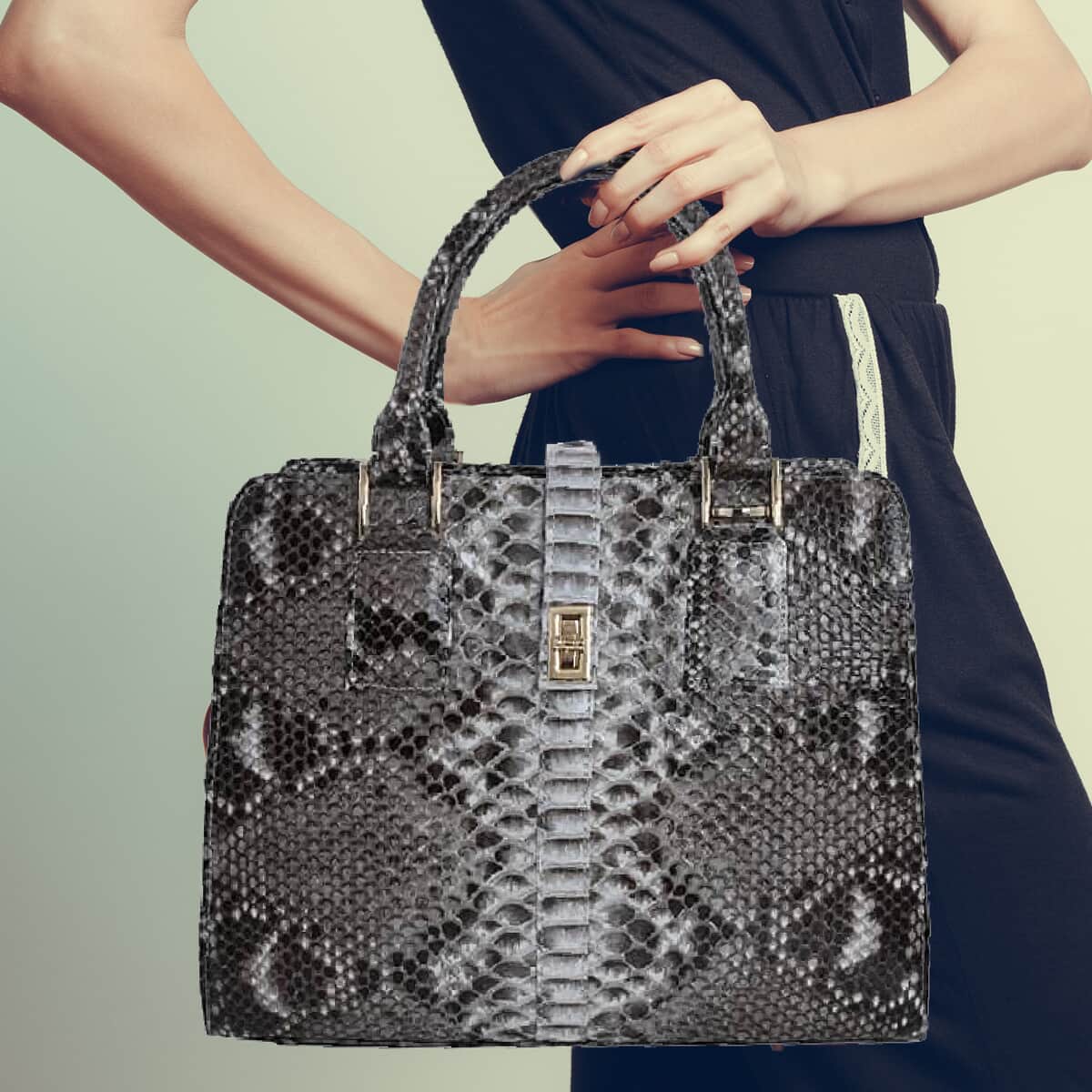 The Pelle Python Skin Bag Collection Natural Color 100% Genuine Python Leather Tote Bag, Shoulder Handbag, Designer Tote Bag For Women image number 2
