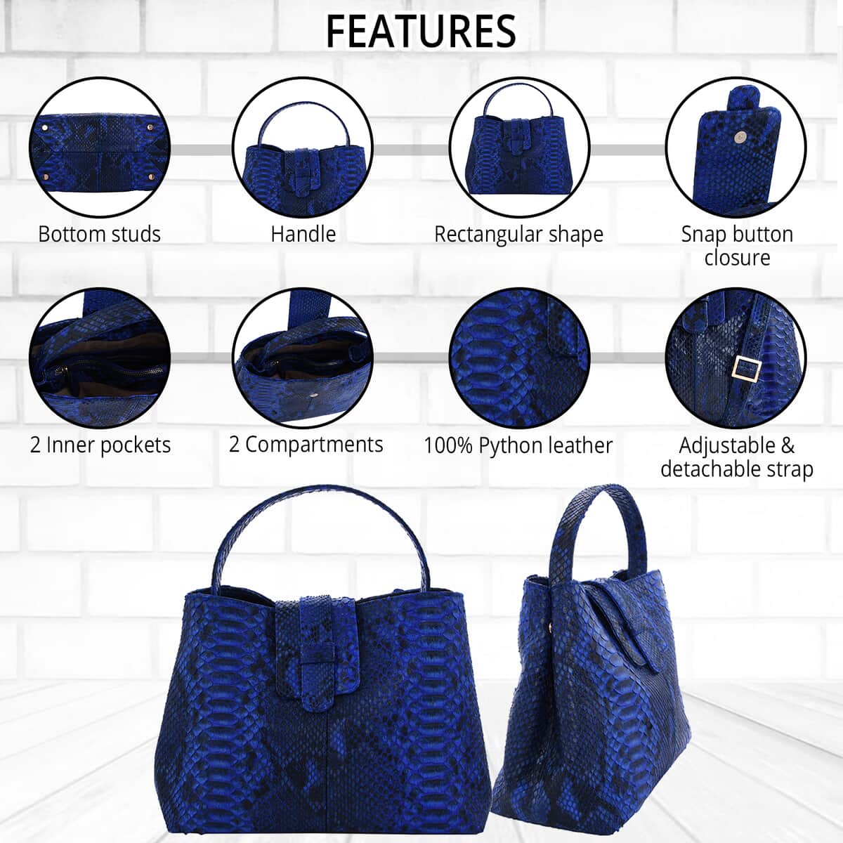 The Pelle Collection Blue Genuine Python Leather Tote Bag for Women, Satchel Purse, Shoulder Handbag, Designer Tote Bag image number 1