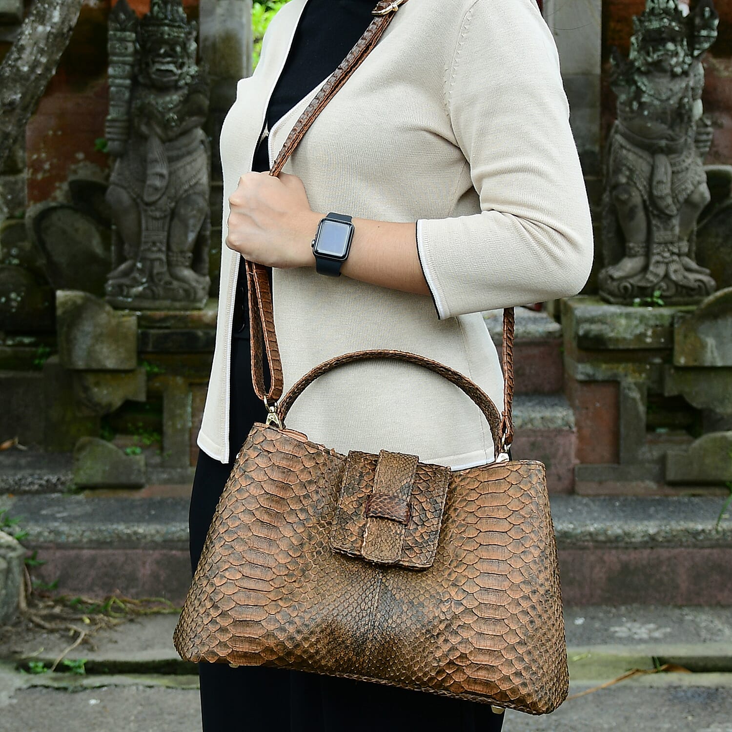 The Grand Pelle Brown Color 100% Genuine Python Leather Tote Bag