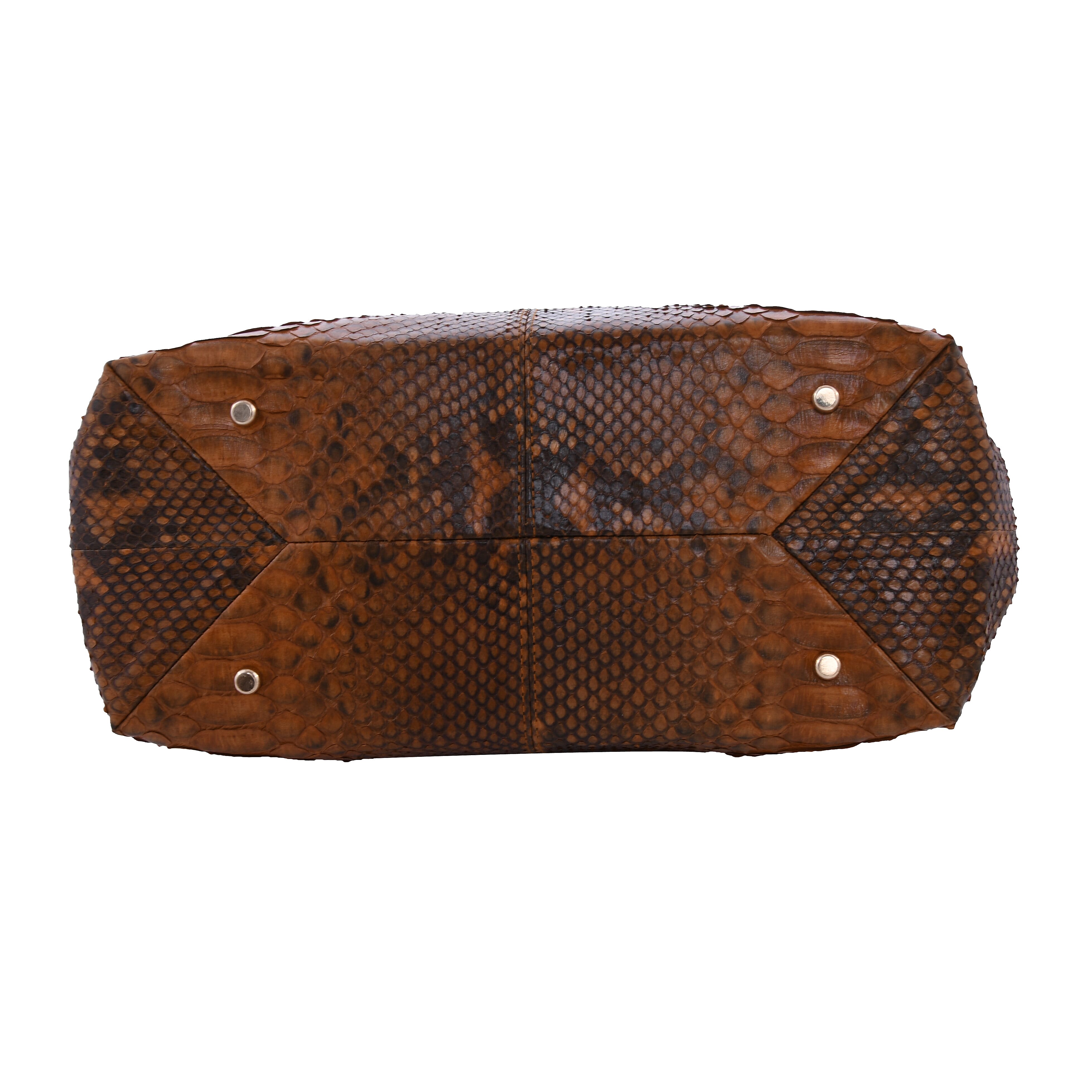 The Grand Pelle Brown Color 100% Genuine Python Leather Tote Bag