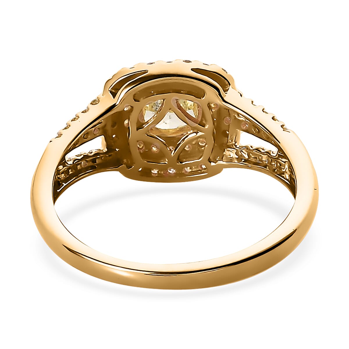SGL Certified Luxoro 14K Yellow Gold Natural Yellow and White Diamond I1-I2 Split Shank Halo Ring (Size 5.0) 1.50 ctw