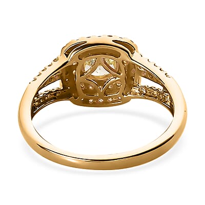 SGL Certified Luxoro 14K Yellow Gold Natural Yellow and White Diamond I1-I2 Split Shank Halo Ring (Size 5.0) 1.50 ctw