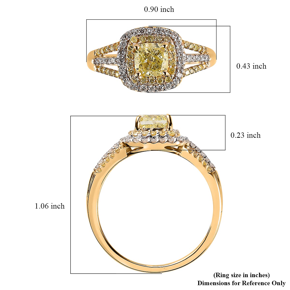 SGL Certified Luxoro 14K Yellow Gold Natural Yellow and White Diamond I1-I2 Split Shank Halo Ring (Size 5.0) 1.50 ctw
