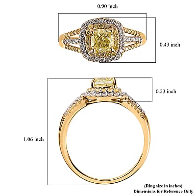 SGL Certified Luxoro 14K Yellow Gold Natural Yellow and White Diamond I1-I2 Split Shank Halo Ring (Size 5.0) 1.50 ctw