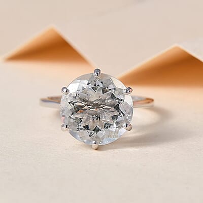 Luxoro 10K White Gold 120 Facets Mexican Hyalite Opal and Moissanite Ring (Size 5.0) with Free UV Flash Light 5.40 ctw
