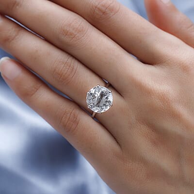 Luxoro 10K White Gold 120 Facets Mexican Hyalite Opal and Moissanite Ring (Size 5.0) with Free UV Flash Light 5.40 ctw