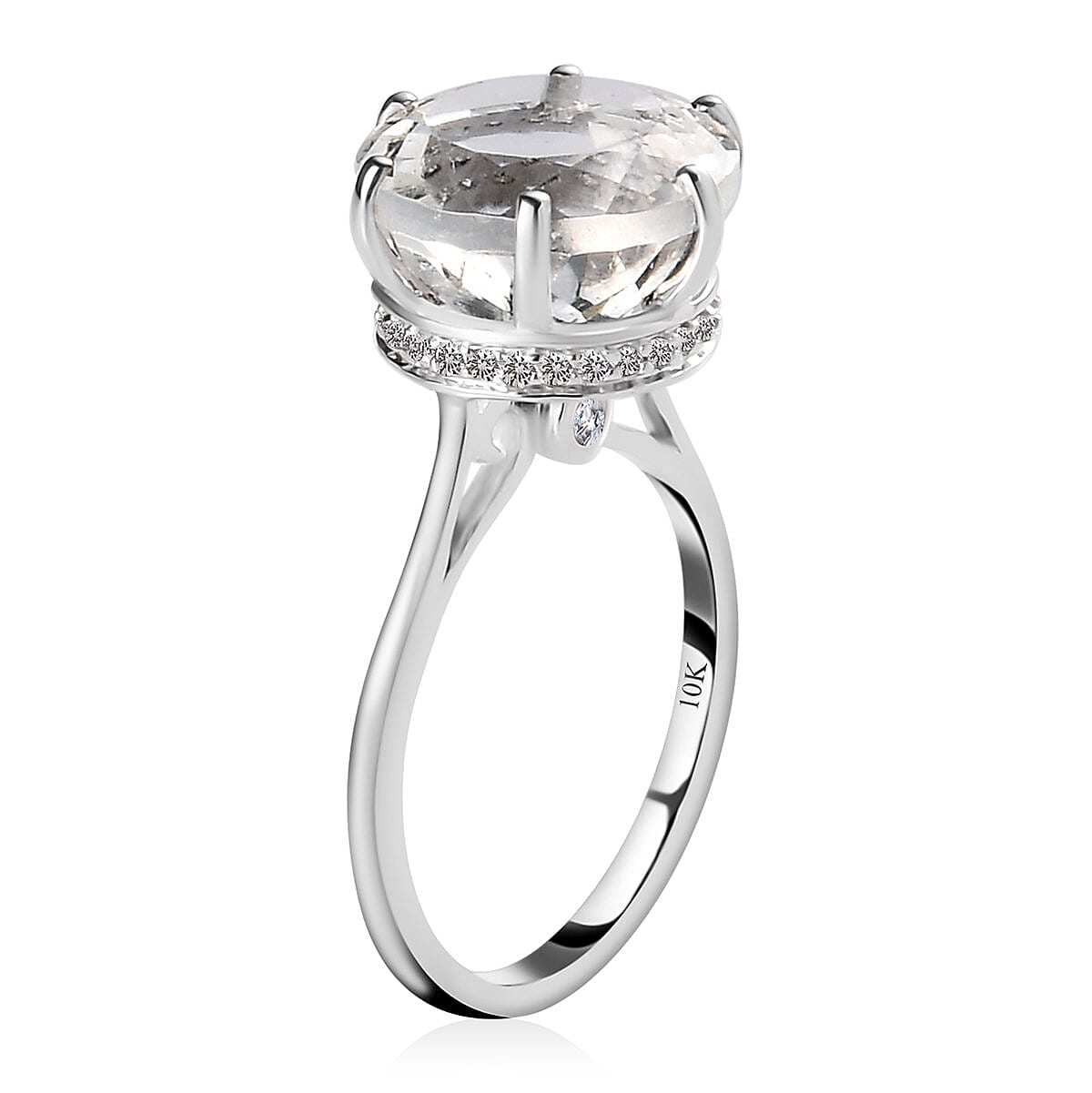 Luxoro 10K White Gold 120 Facets Mexican Hyalite Opal and Moissanite Ring (Size 5.0) with Free UV Flash Light 5.40 ctw