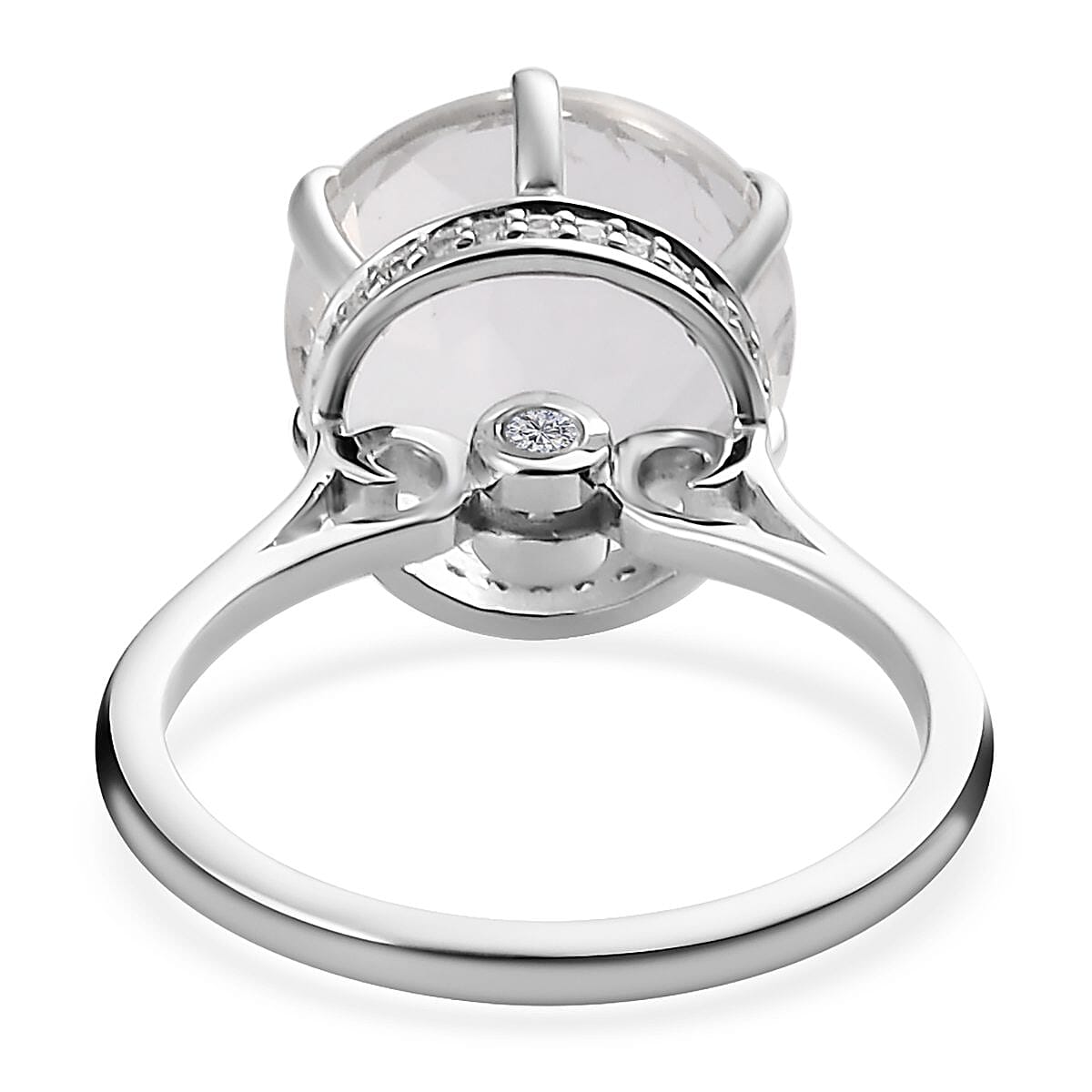 Luxoro 10K White Gold 120 Facets Mexican Hyalite Opal and Moissanite Ring (Size 5.0) with Free UV Flash Light 5.40 ctw