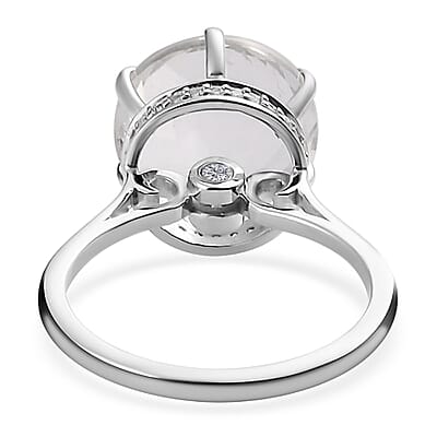 Luxoro 10K White Gold 120 Facets Mexican Hyalite Opal and Moissanite Ring (Size 5.0) with Free UV Flash Light 5.40 ctw