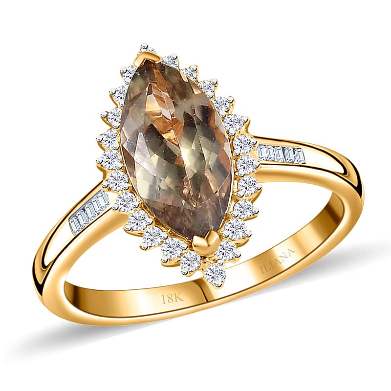 Iliana 18K Yellow Gold AAA Turkizite and G-H SI Diamond Halo Ring (Size 5.0) 2.25 ctw