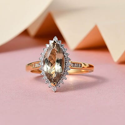Iliana 18K Yellow Gold AAA Turkizite and G-H SI Diamond Halo Ring (Size 5.0) 2.25 ctw