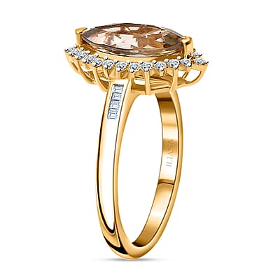 Iliana 18K Yellow Gold AAA Turkizite and G-H SI Diamond Halo Ring (Size 5.0) 2.25 ctw