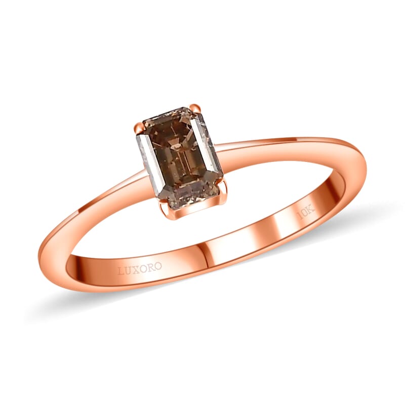 LUXORO 10K Rose Gold I3 Natural Champagne Diamond Solitaire Ring 0.50 ctw
