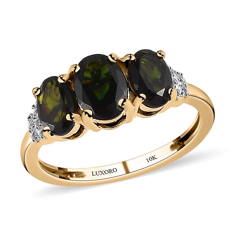 Luxoro 10K Yellow Gold Premium Tanzanian Chrome Tourmaline and Diamond Ring (Size 11.0) 1.65 ctw