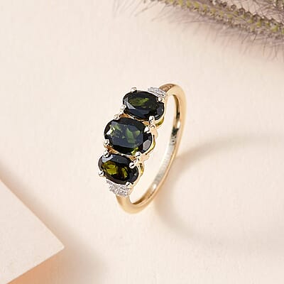 Luxoro 10K Yellow Gold Premium Tanzanian Chrome Tourmaline and Diamond Ring (Size 11.0) 1.65 ctw