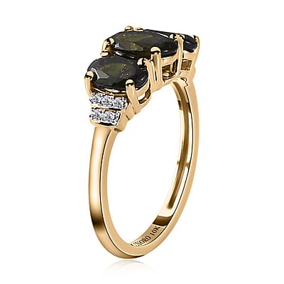 Luxoro 10K Yellow Gold Premium Tanzanian Chrome Tourmaline and Diamond Ring (Size 11.0) 1.65 ctw