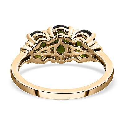Luxoro 10K Yellow Gold Premium Tanzanian Chrome Tourmaline and Diamond Ring (Size 11.0) 1.65 ctw