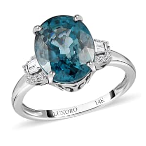 LUXORO 14K White Gold AAA Cambodian Blue Zircon and G-H I3 Diamond Ring 2.50 Grams 6.40 ctw