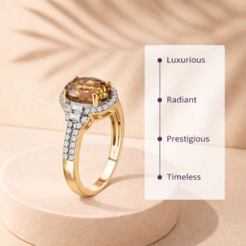 Luxoro 14K Yellow Gold Premium Golden Tanzanite and G-H I3 Diamond Ring (Size 5.0) 3.10 ctw