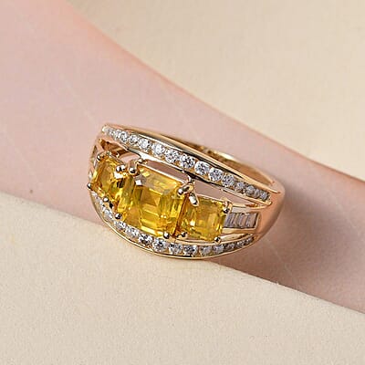 LUXORO 10K Yellow Gold Premium Madagascar Yellow Sapphire and Moissanite Ring (Size 11.0) 2.80 Grams 2.60 ctw